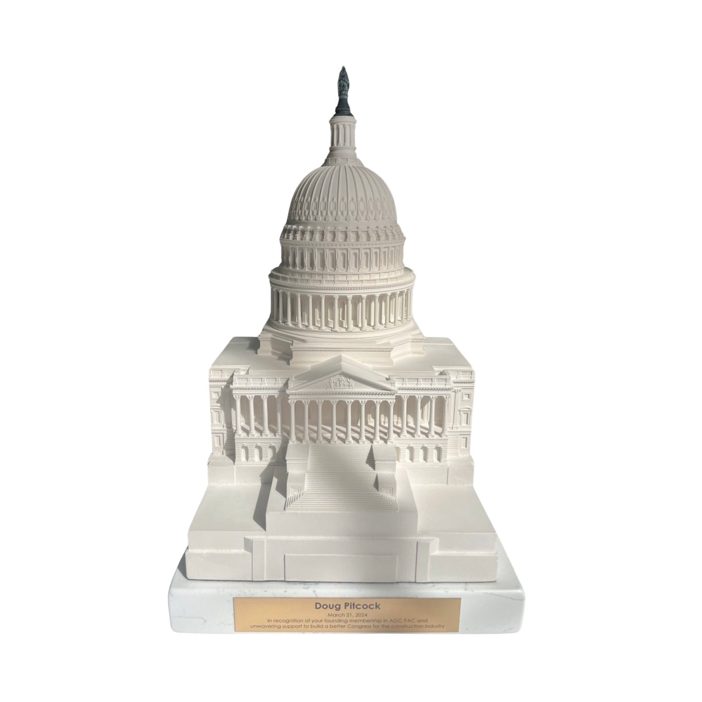 Capitol Building Sculpture Award | AGC PAC | Marble Base Only | White Cararra Marble | 7 by 8 by 1.25 inches
