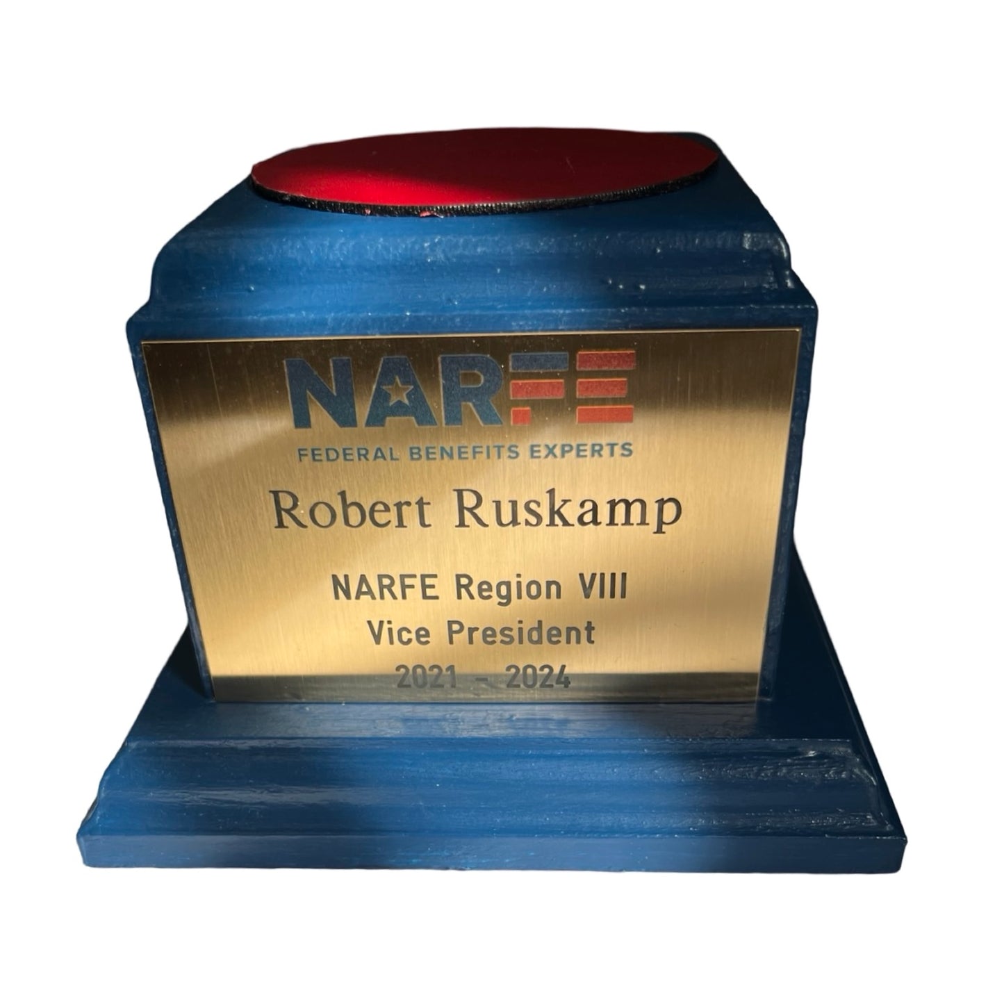 NARFE 2025 | Waterford Crystal Capitol Dome Awards with Engraved Plate on Blue Stained Walnut Base