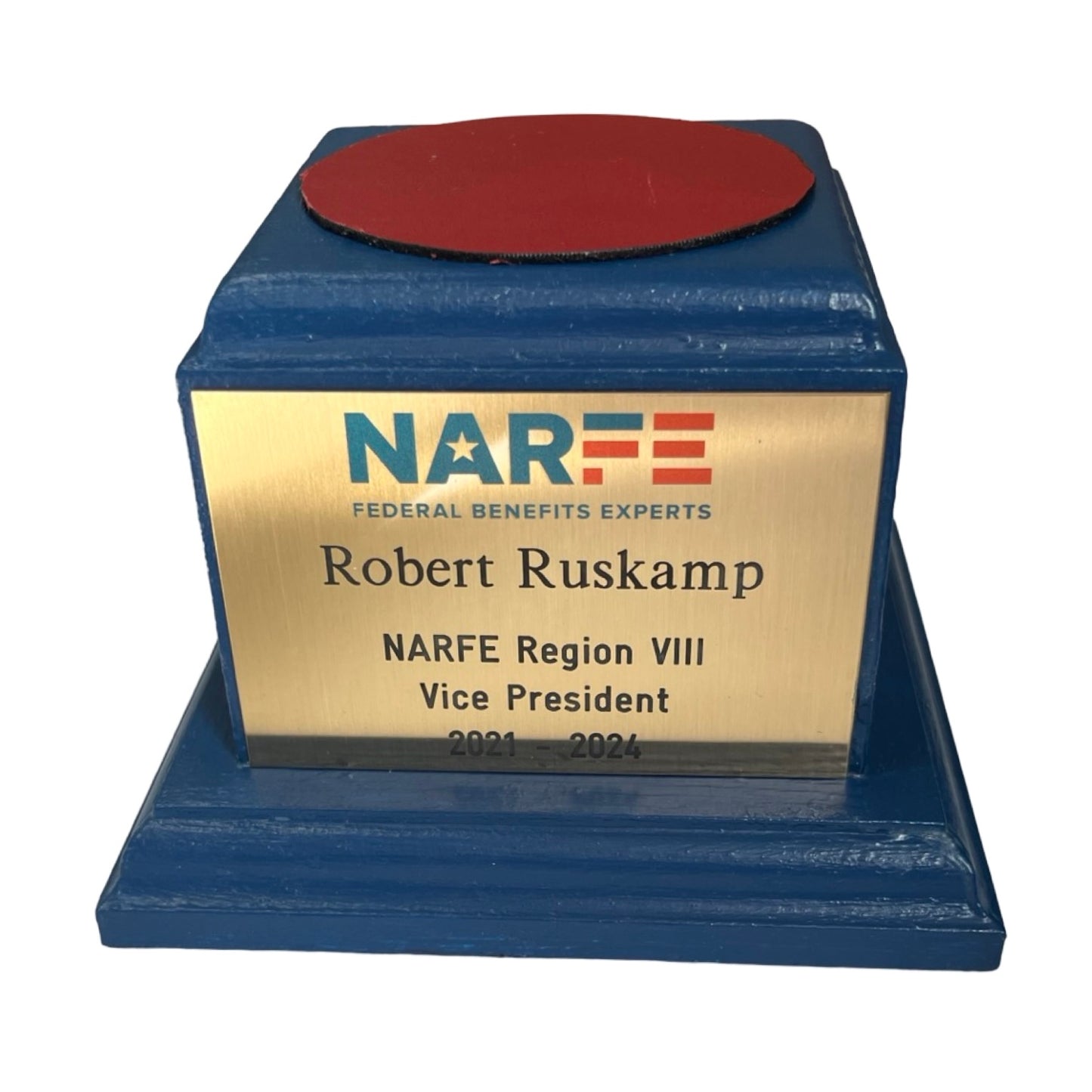 NARFE 2025 | Waterford Crystal Capitol Dome Awards with Engraved Plate on Blue Stained Walnut Base