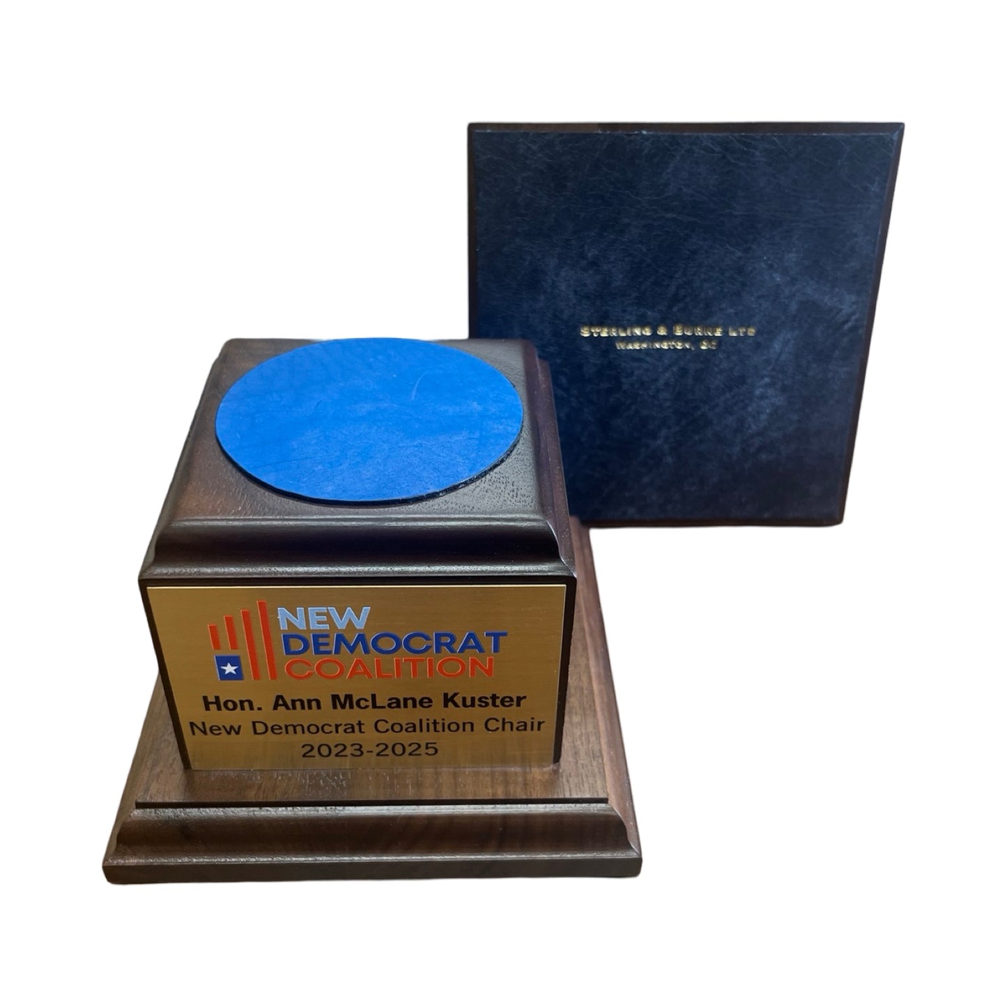 New Democrat Coalition | Waterford Crystal Capitol Dome Award on Natural Walnut with Engraved Brass Plate