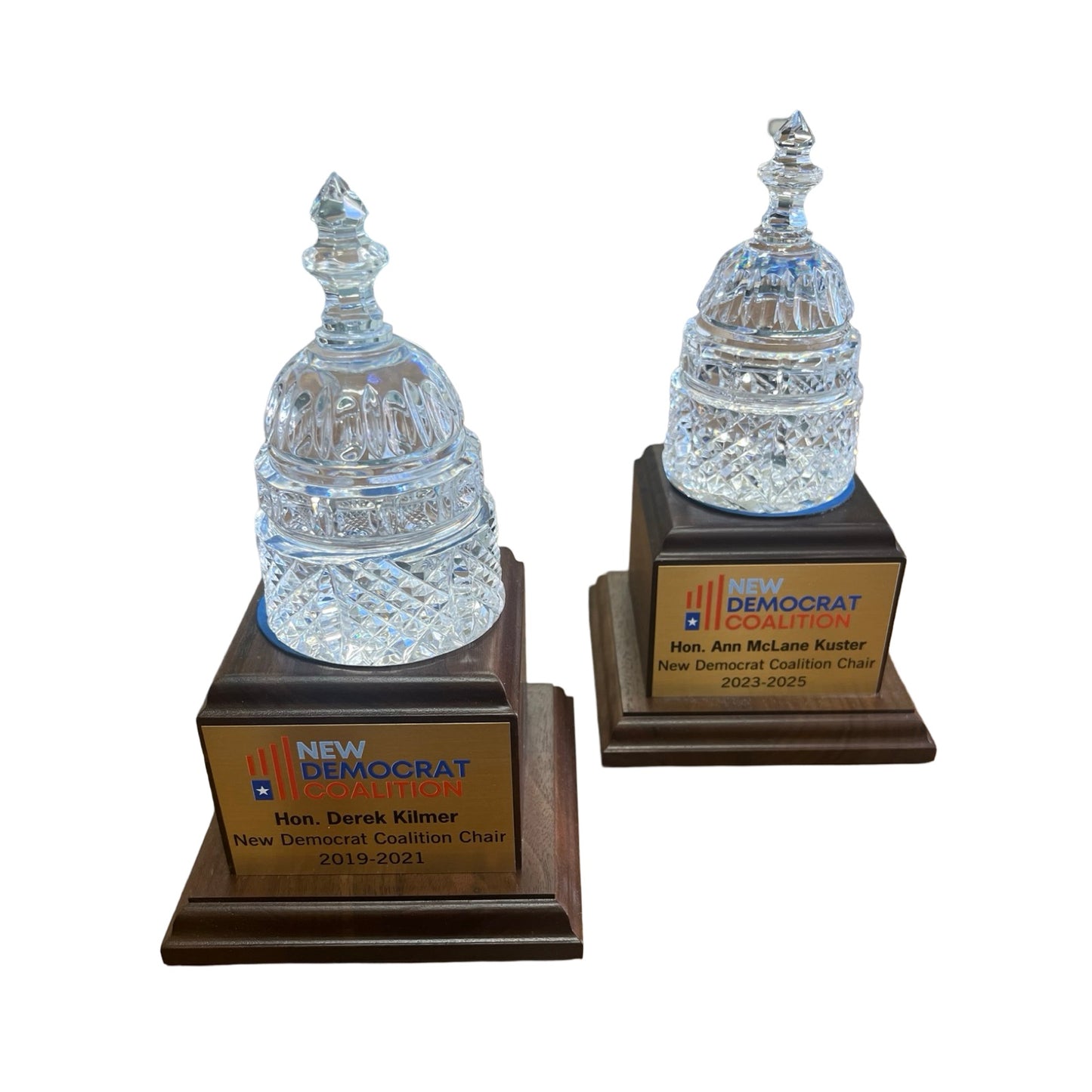 New Democrat Coalition | Waterford Crystal Capitol Dome Award on Natural Walnut with Engraved Brass Plate