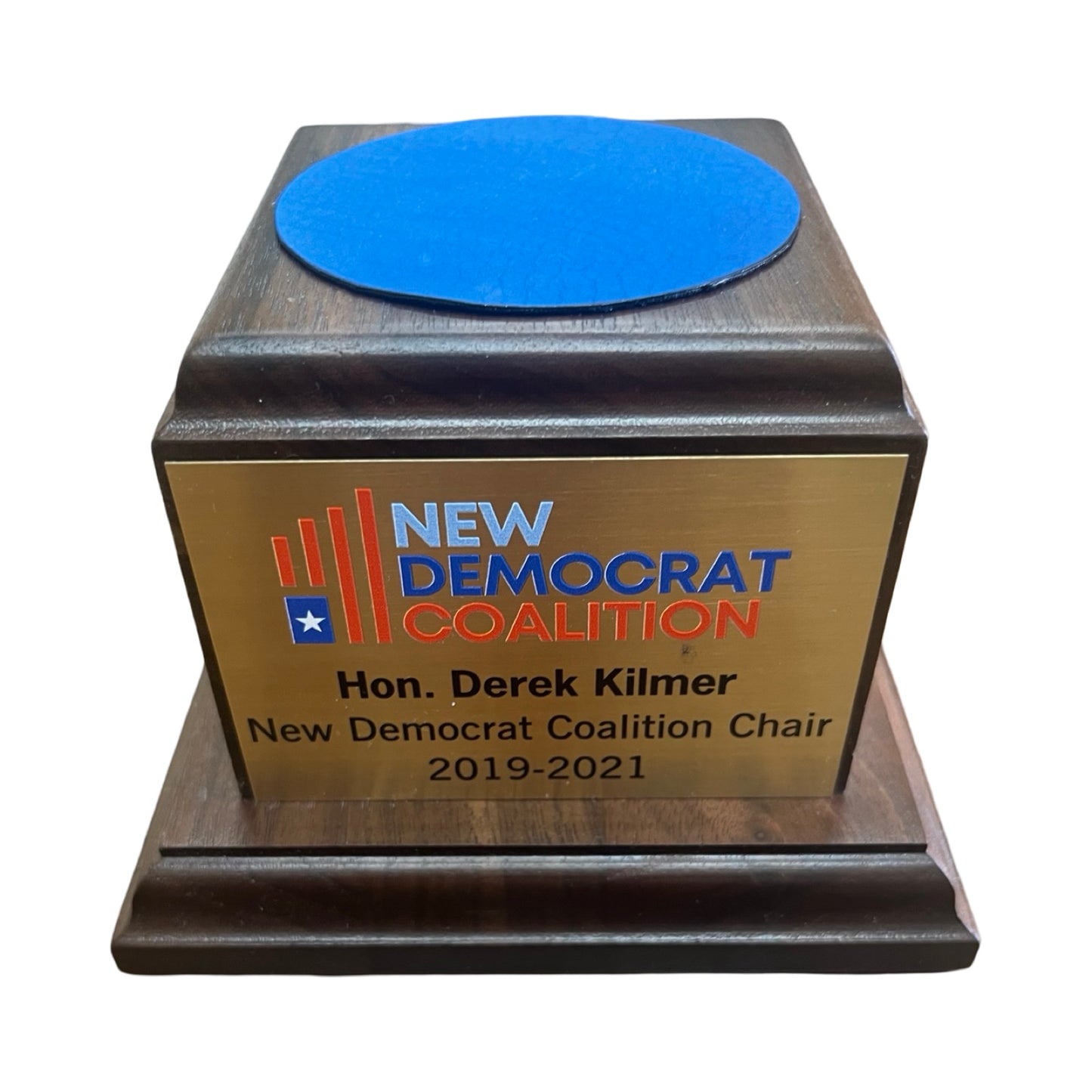 New Democrat Coalition | Waterford Crystal Capitol Dome Award on Natural Walnut with Engraved Brass Plate