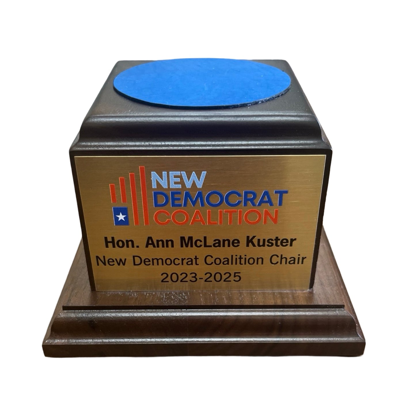 New Democrat Coalition | Waterford Crystal Capitol Dome Award on Natural Walnut with Engraved Brass Plate