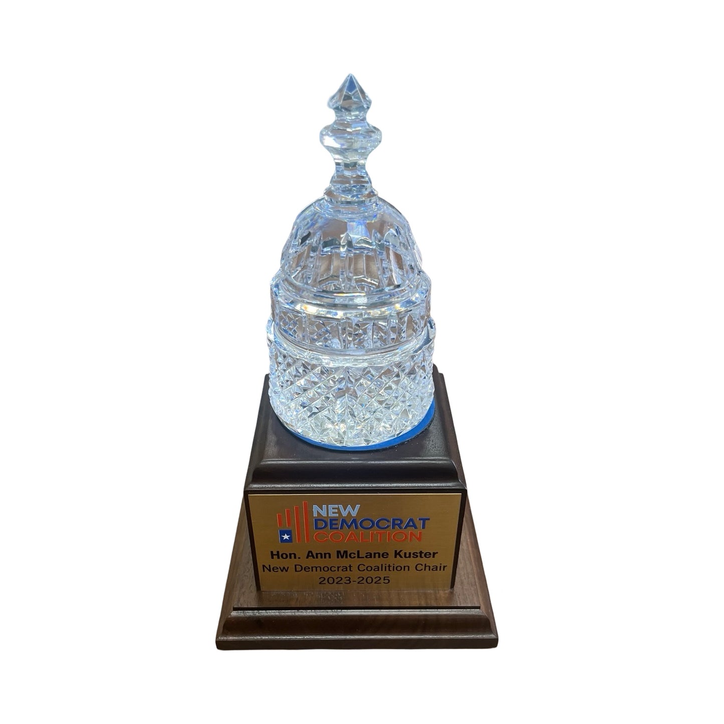 New Democrat Coalition | Waterford Crystal Capitol Dome Award on Natural Walnut with Engraved Brass Plate