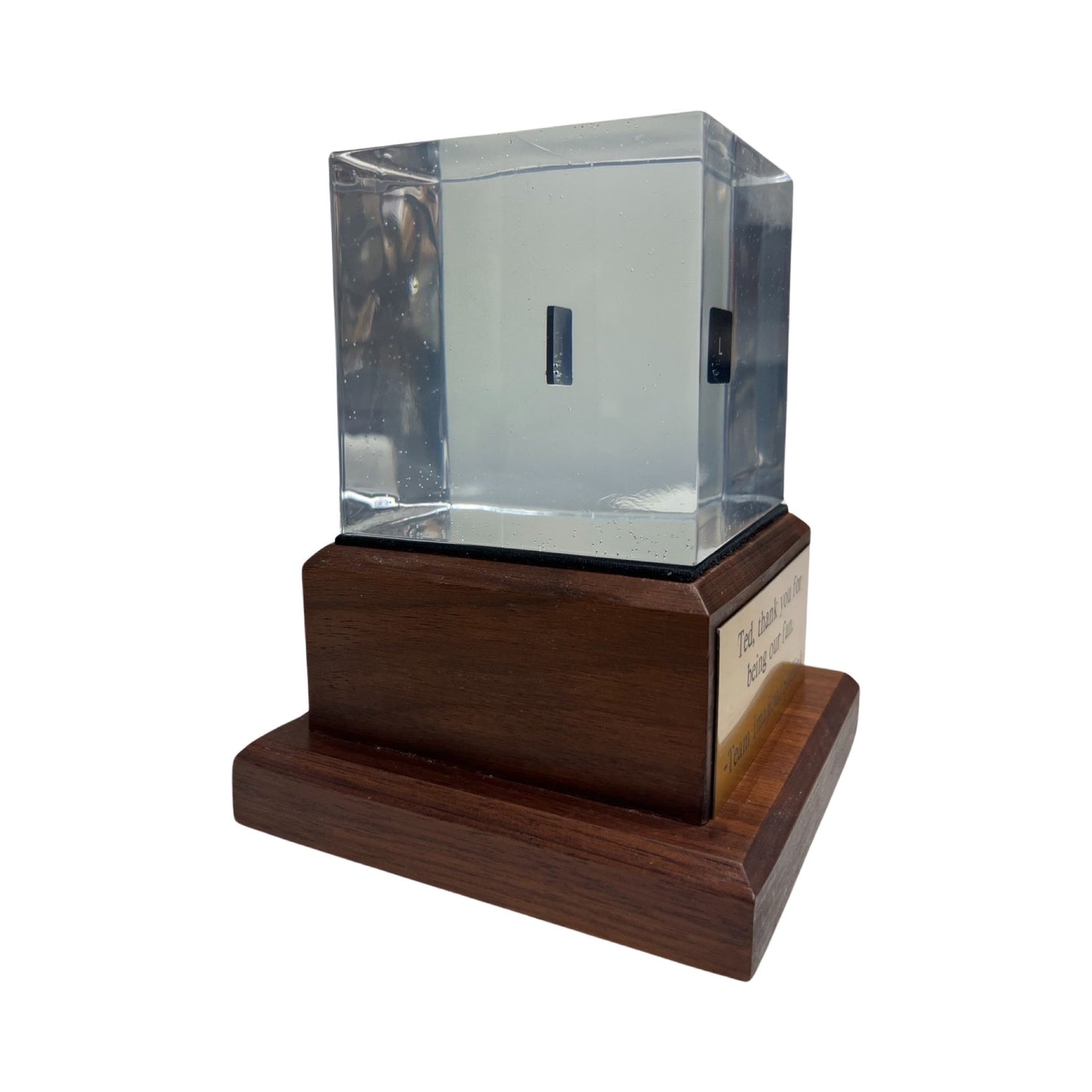 Ted, thank you for being our fan | Engraved Plate on Natural Walnut Base with Leather | Luxury, Archival Packaging