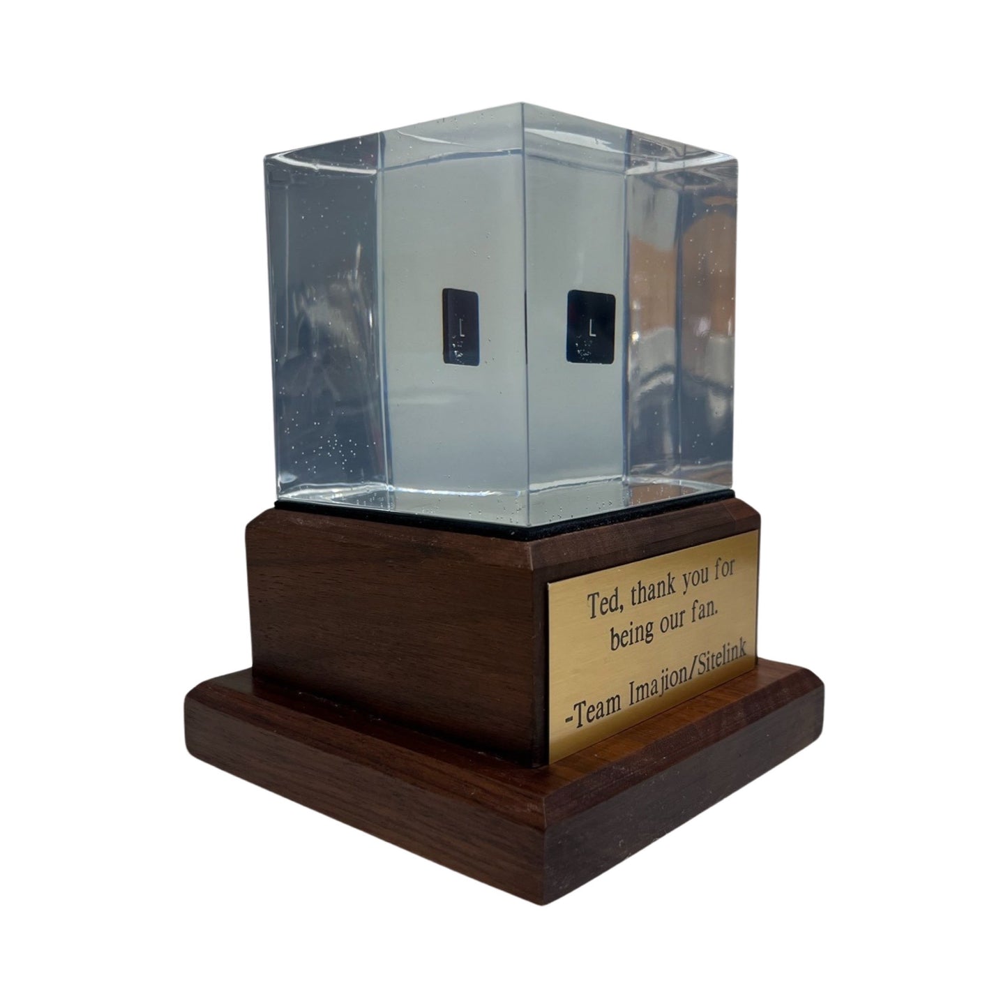 Ted, thank you for being our fan | Engraved Plate on Natural Walnut Base with Leather | Luxury, Archival Packaging