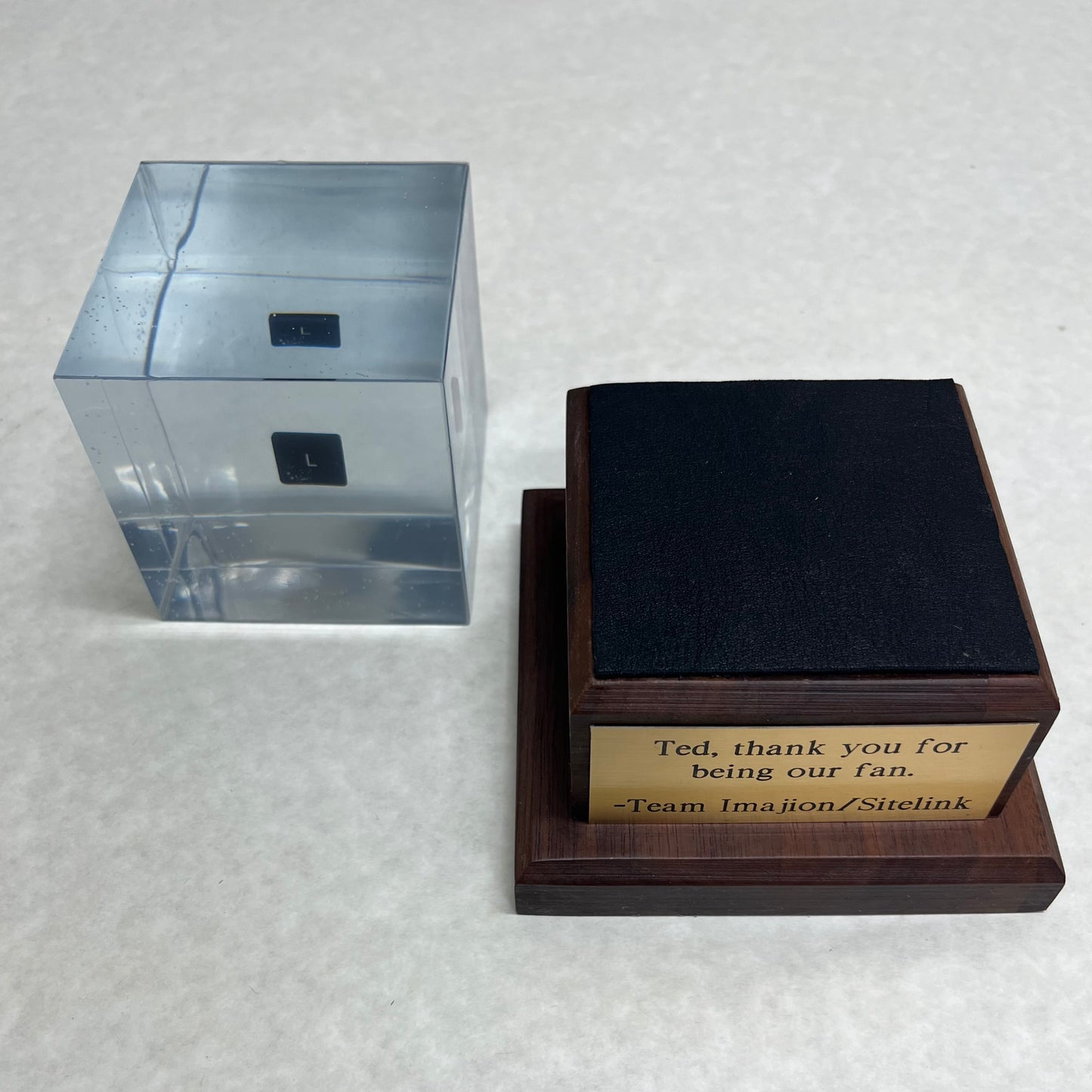 Ted, thank you for being our fan | Engraved Plate on Natural Walnut Base with Leather | Luxury, Archival Packaging
