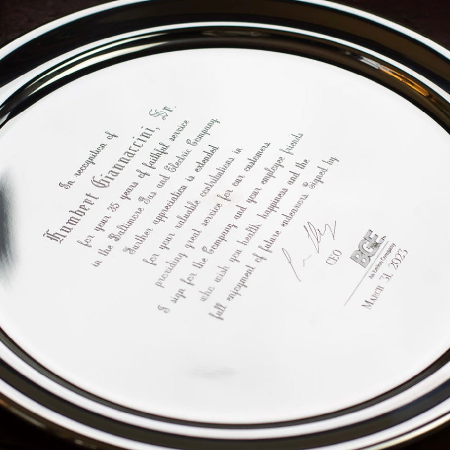 Pewter Tray Engraved | 4 Sizes | Simple Lip Edge Round Tray | Solid Pewter | 4 Sizes | Finest Quality | Made in USA