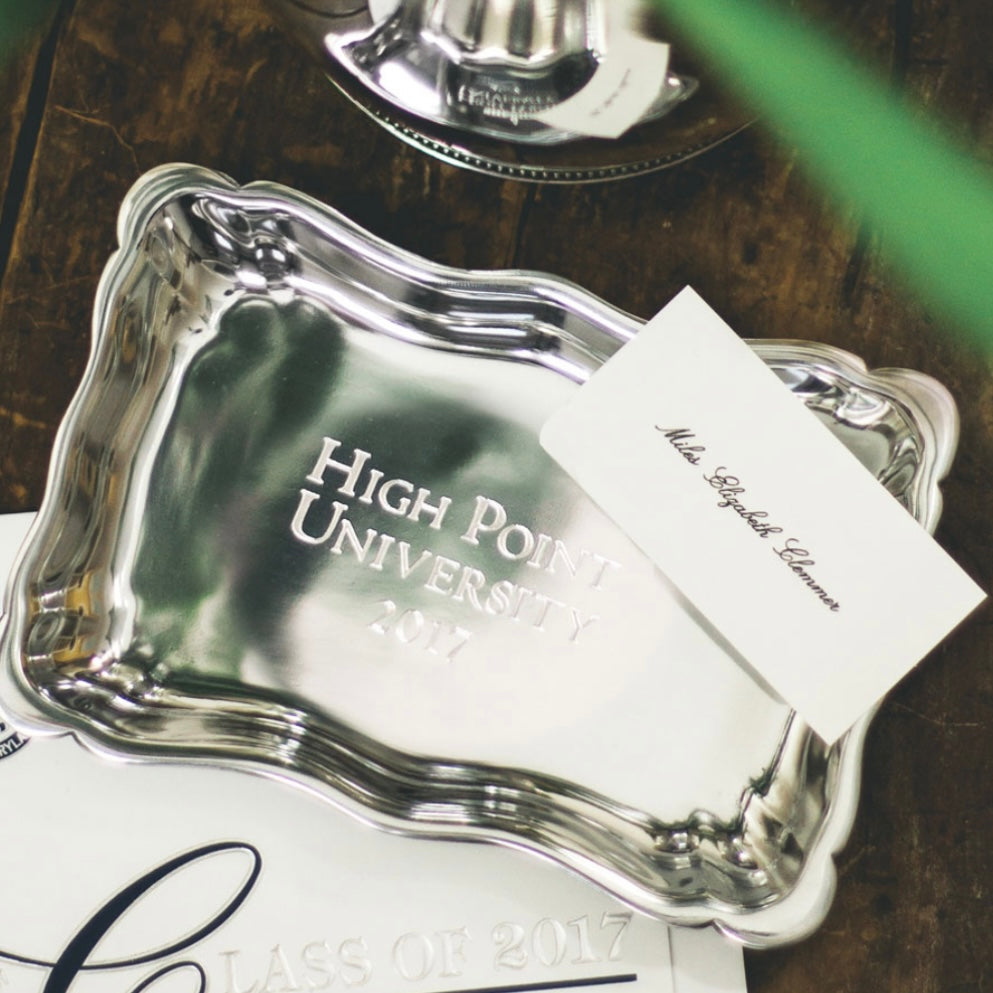 Pewter Tray Engraved | 4 Sizes | Simple Lip Edge Round Tray | Solid Pewter | 4 Sizes | Finest Quality | Made in USA