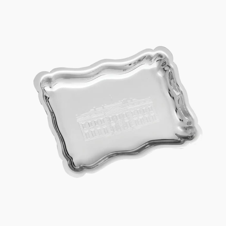 Pewter Tray Engraved | 6" - 9" | Small Scalloped Edge Chippendale Rectangular Tray | Solid Pewter | Made in USA
