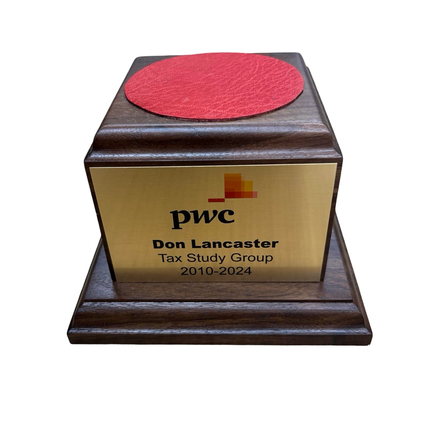 PriceWaterhouseCoopers | Waterford Crystal Capitol Dome Paperweight | Walnut Base with Color Logo and Text on Brass Plate | Don Lancaster | June 2024
