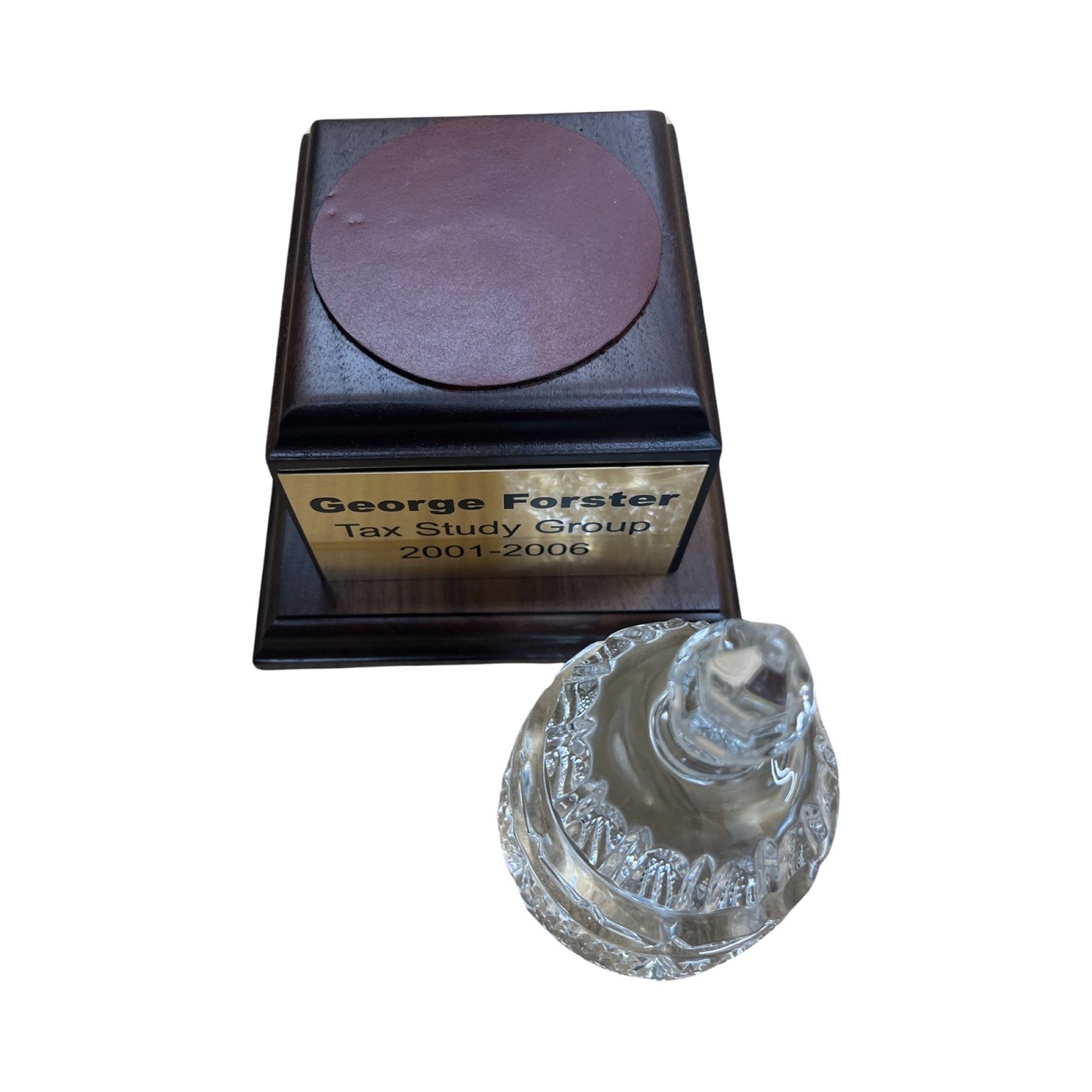 Proof 2024 | PriceWaterhouseCoopers | Waterford Crystal Capitol Dome Paperweight | Walnut Base with Text on Brass Plate