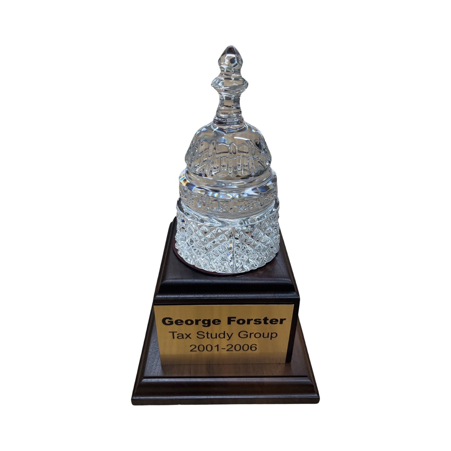 Proof 2024 | PriceWaterhouseCoopers | Waterford Crystal Capitol Dome Paperweight | Walnut Base with Text on Brass Plate