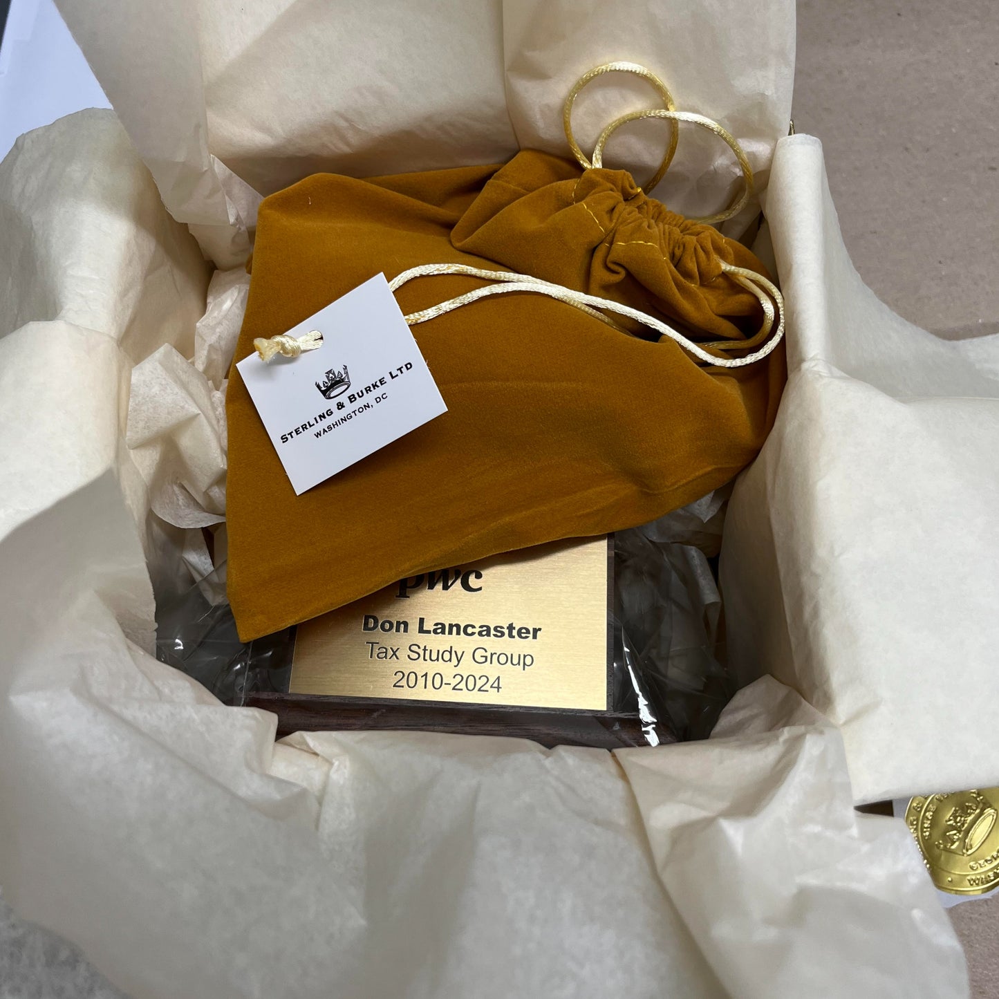 PriceWaterhouseCoopers | Waterford Crystal Capitol Dome Paperweight | Walnut Base with Color Logo and Text on Brass Plate | Don Lancaster | June 2024