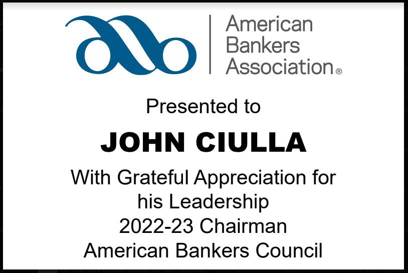 American Bankers Assoc. 2023 | Crystal Capitol Dome on Natural Walnut with Photo Etched Text and Logo on Brass Plate