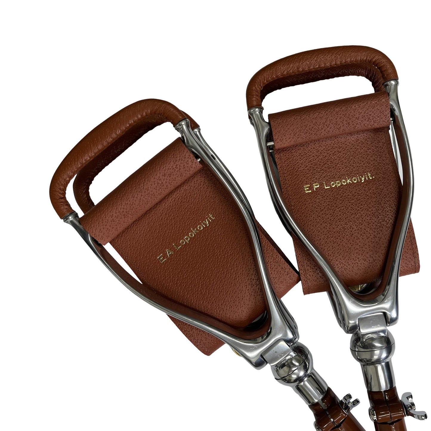 Bespoke Shot Over Seat Stick | Name Engraved in Gold | all leather in Tan | Adjustable Height and Swivel Seat | Full Name Personalization
