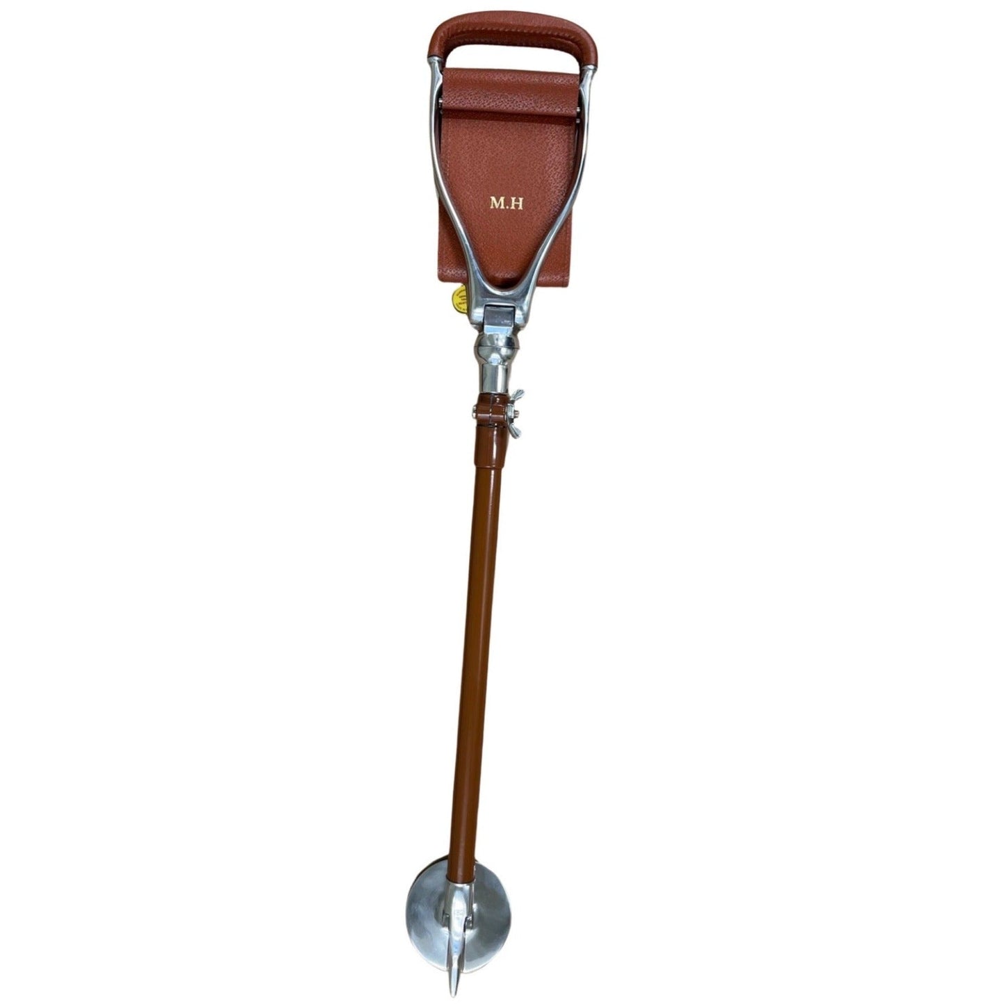 Bespoke Shot Over Seat Stick | Name Engraved in Gold | all leather in Tan | Adjustable Height and Swivel Seat | Full Name Personalization