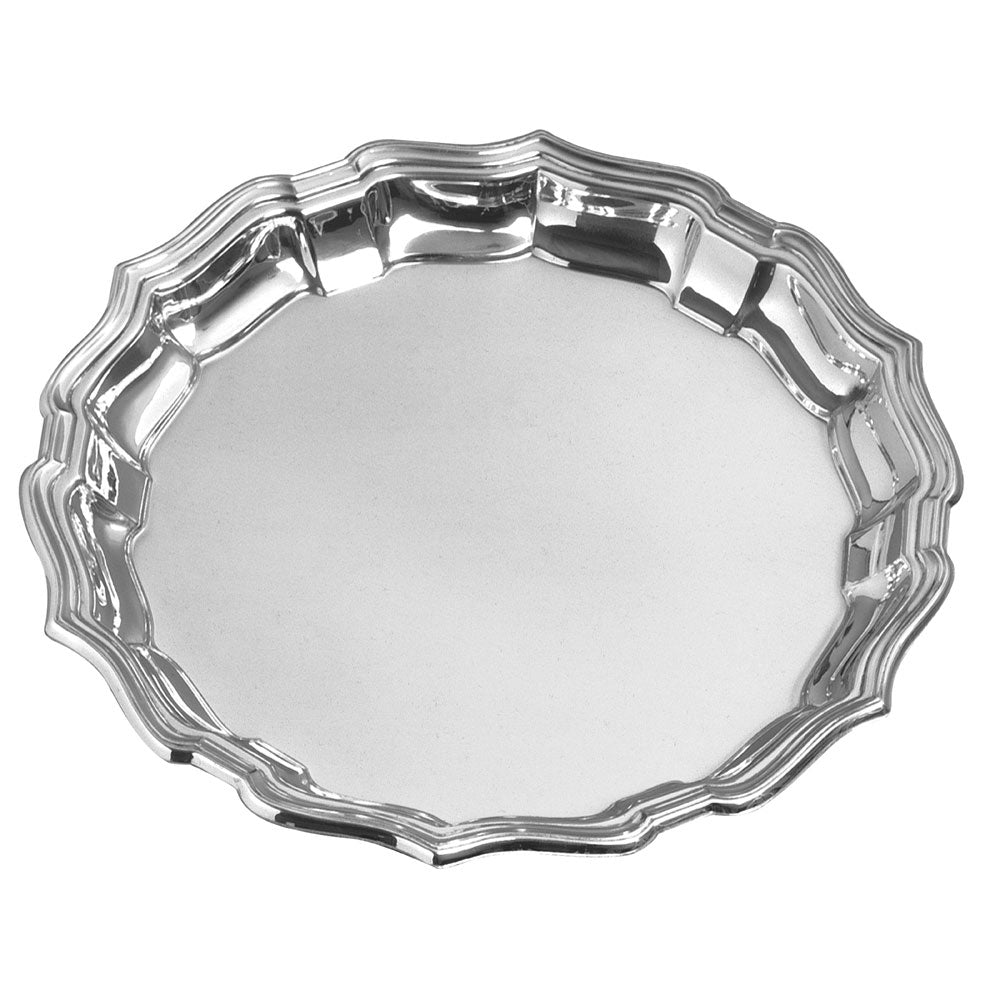 Pewter Tray Engraved | 10 - 14" | Fluted Chippendale Edge Round Formal Trays | Solid Pewter | Fine Quality | Made in USA