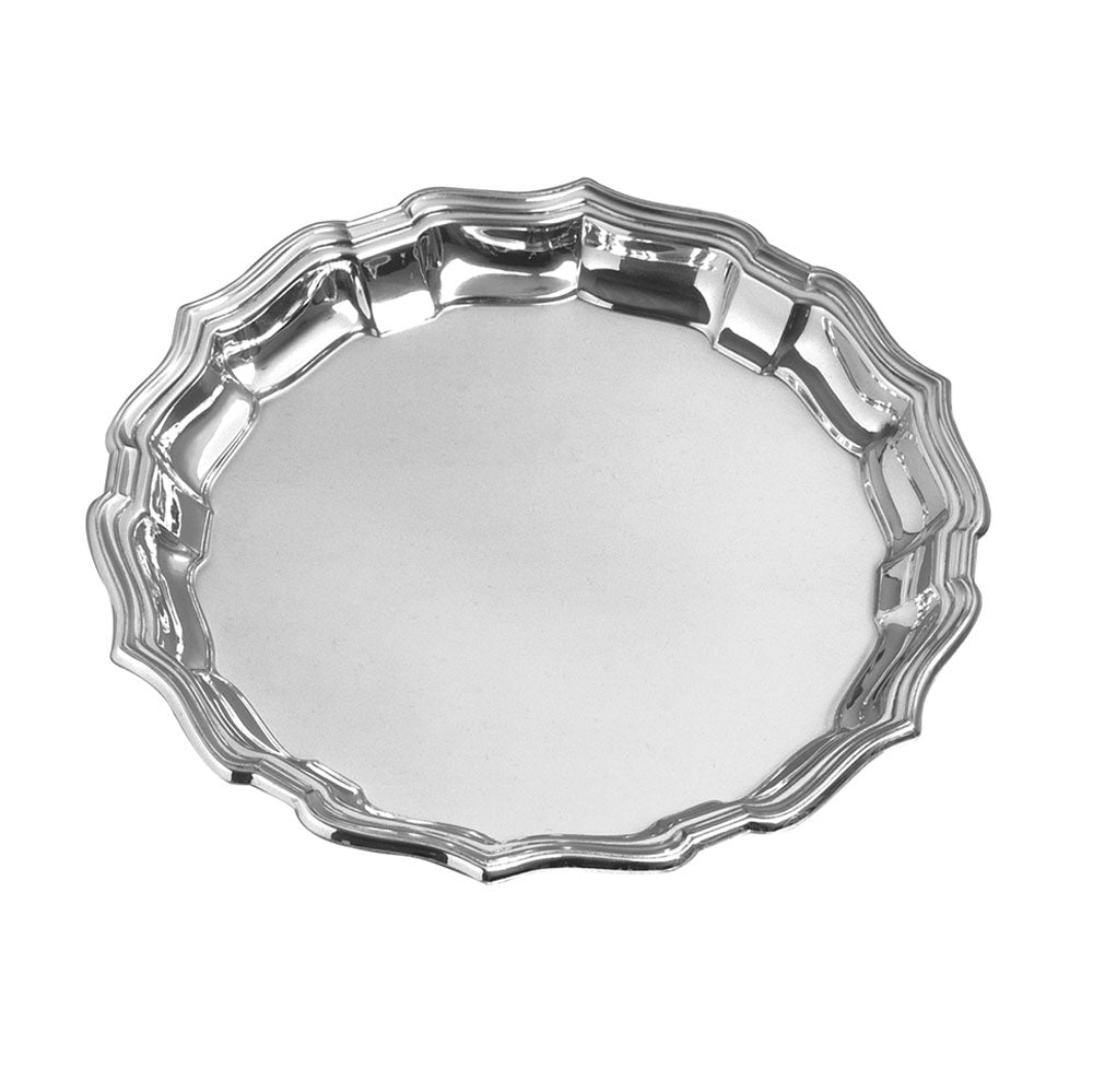 Pewter Tray Engraved | 10 - 14" | Fluted Chippendale Edge Round Formal Trays | Solid Pewter | Fine Quality | Made in USA