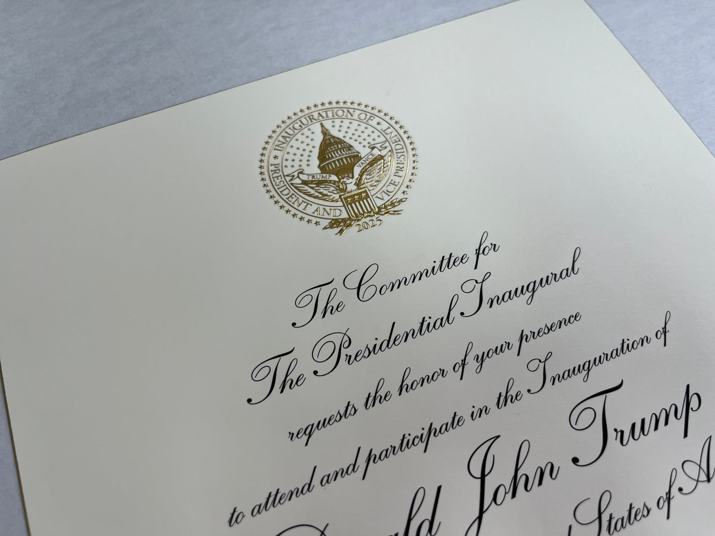 Presidential Inauguration Invitation Sample | President Trump | Hand Engraving, Foil Stamping and Printing Example