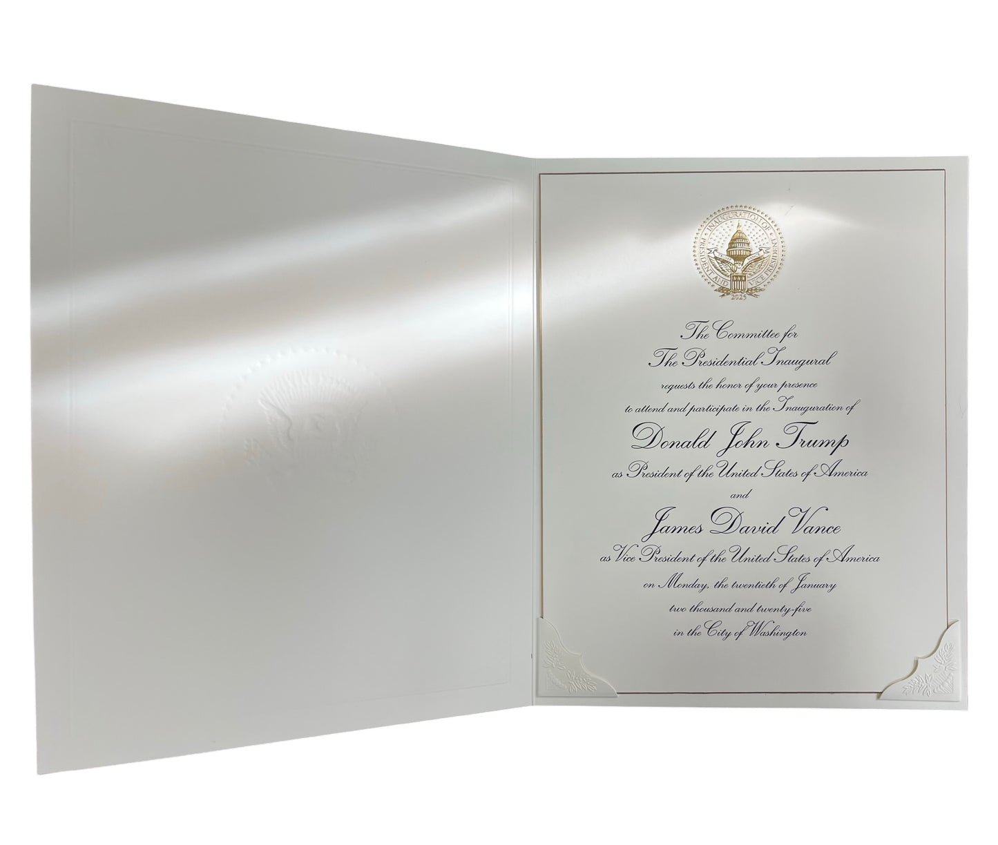 Presidential Inauguration Invitation Sample | President Trump | Hand Engraving, Foil Stamping and Printing Example