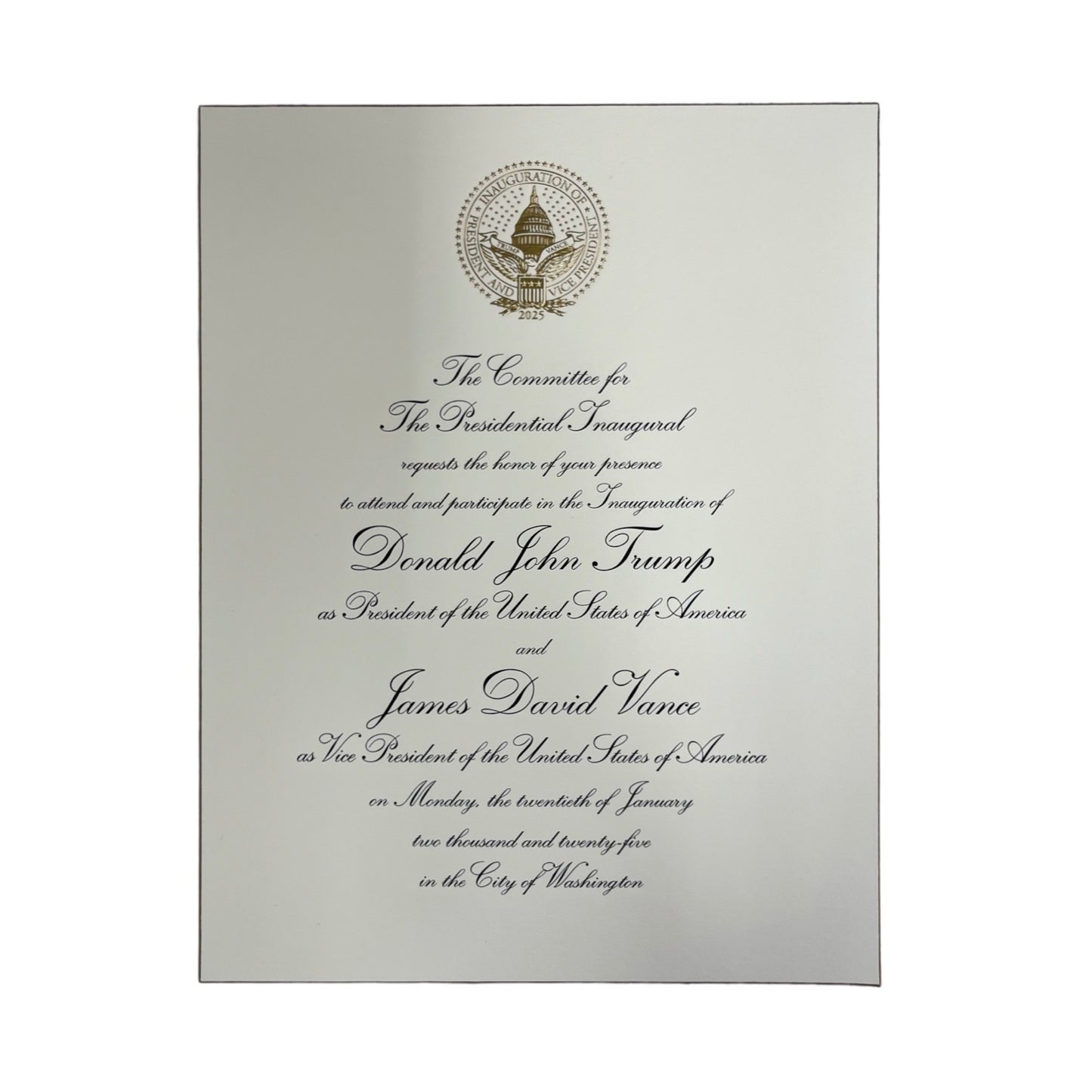 Presidential Inauguration Invitation Sample | President Trump | Hand Engraving, Foil Stamping and Printing Example