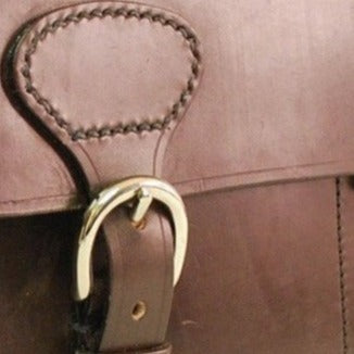 Triple Gusset with Short Straps, BESPOKE | Three Section Flap Over Briefcase | Hand Stitched | Brown English Bridle Leather | Sterling and Burke-Document Case-Sterling-and-Burke