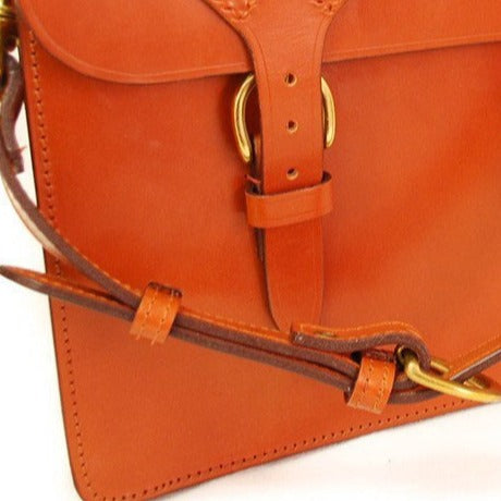 Triple Gusset with Short Straps, BESPOKE | Three Section Flap Over Briefcase | Hand Stitched | Brown English Bridle Leather | Sterling and Burke-Document Case-Sterling-and-Burke