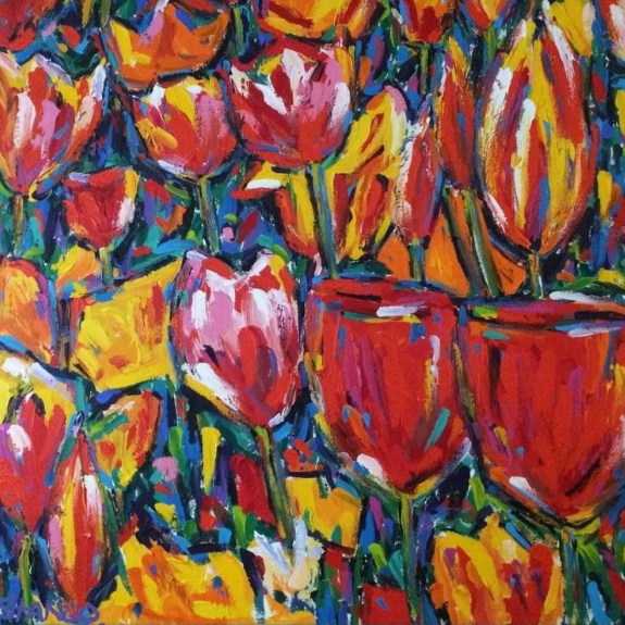John Stango | Field of Tulips Painting | Washington Monument | Tulip Garden | Commissions Avail | Large Abstract | Gallery at Studio Burke Ltd - Washington, DC