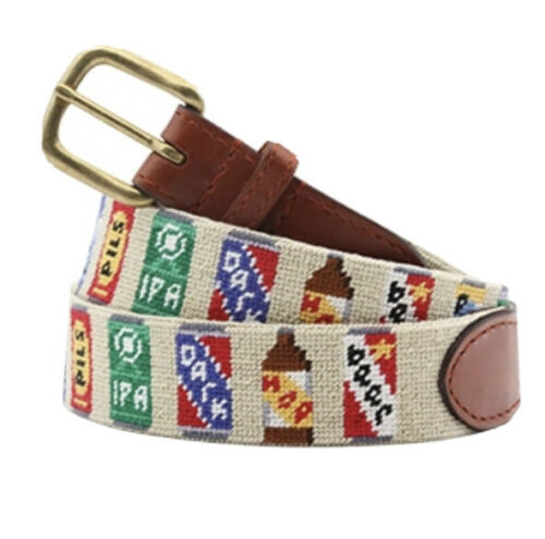 Needlepoint Collection | Beer Cans Needlepoint Belt | Khaki