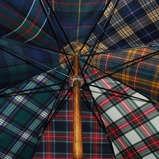 Burke Umbrellas | Maple Gent's Umbrella | A Fun Tartan Umbrella | Solid Shaft Maple | Fun Tartan Canopy | Gold Collar | Finest Quality | Made in England | Fox Umbrellas