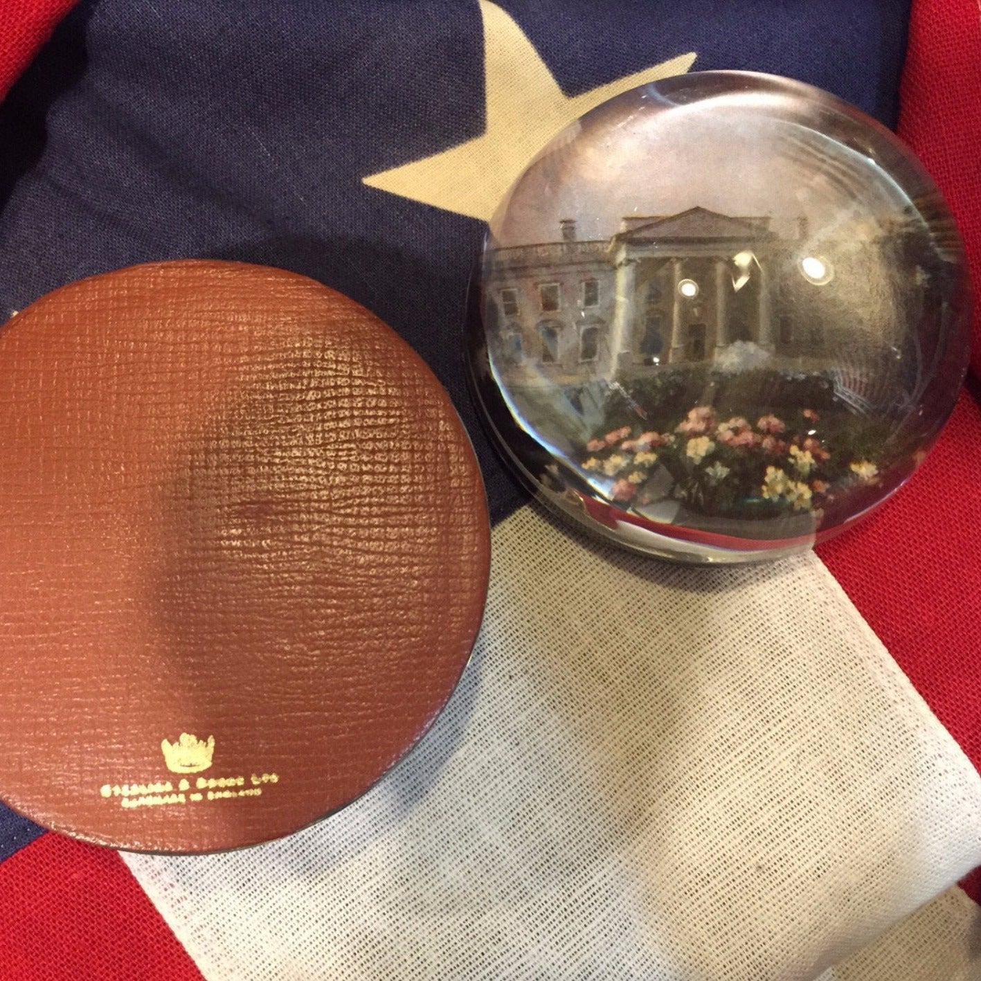White House in Spring ~ Glass Dome Paperweight ~ Leather Base-Paperweight-Sterling-and-Burke