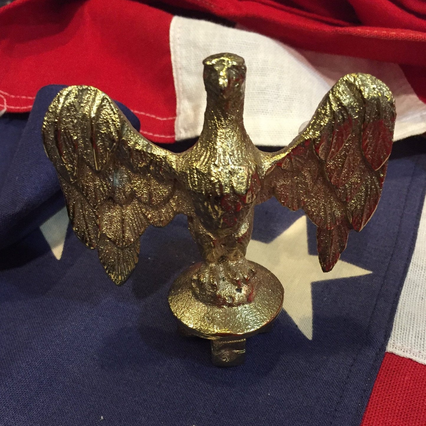 Patriotic Antique American Eagle Flag Topper | Gold Plated | US Flag Eagle 3.5" | Business Gift-Antique Artifact-Sterling-and-Burke