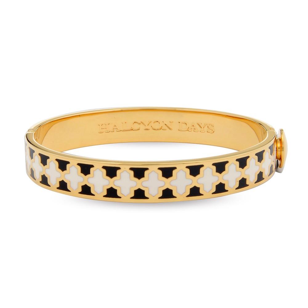 Halcyon Days 1cm Agama Hinged Enamel Bangle in Black, Cream, and Gold-Jewelry-Sterling-and-Burke