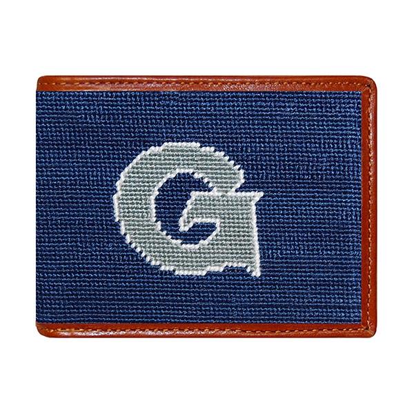 Needlepoint Collection | Georgetown University Needlepoint Bi-Fold Wallet | Hip Wallet | Hoya | Blue and Grey | Smathers and Branson-Wallet-Sterling-and-Burke