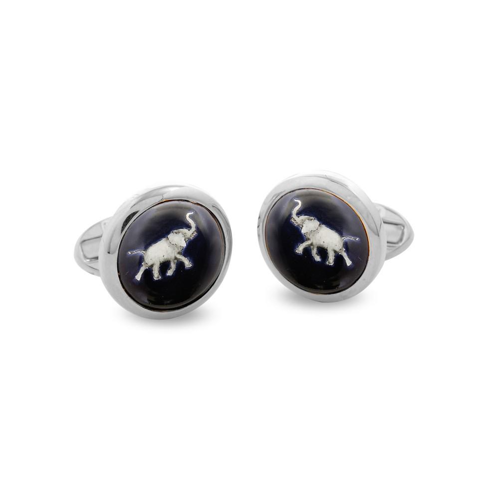 Halcyon Days Grey Elephant Cufflinks in Palladium-Enamel Cufflinks-Sterling-and-Burke