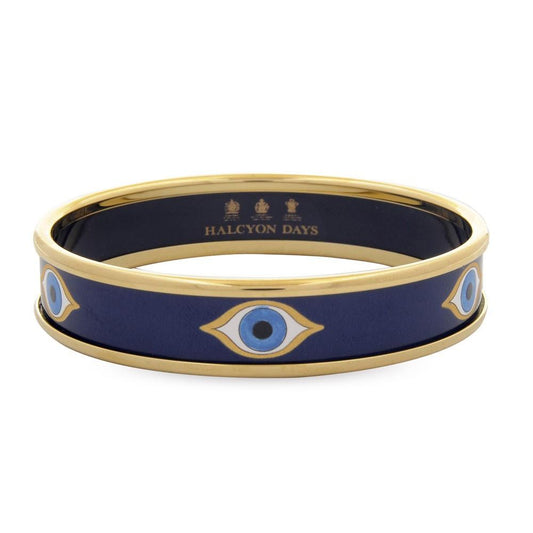 Halcyon Days 1cm Evil Eye Push Enamel Bangle in Midnight Blue and Gold-Jewelry-Sterling-and-Burke