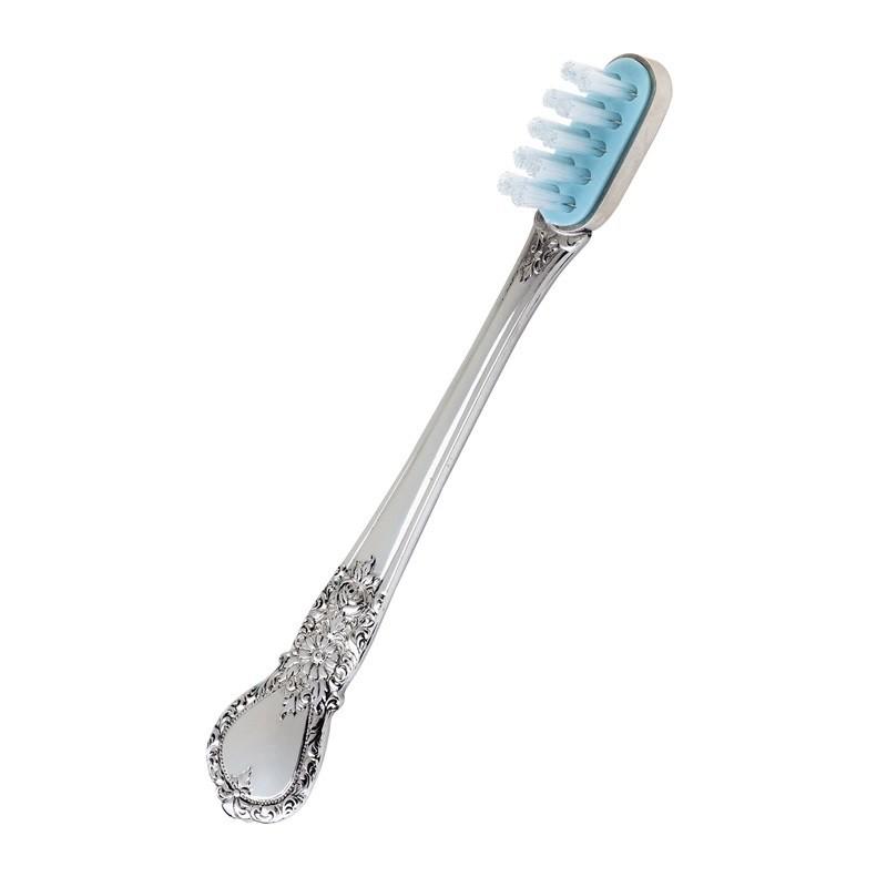 Pewter Baby Toothbrush with Blue Head | Salisbury Pewter | Engraved | Made in USA-Baby-Sterling-and-Burke
