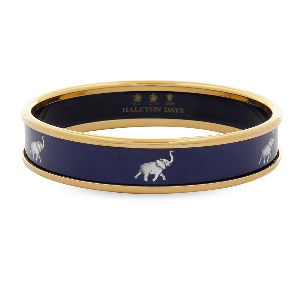 Halcyon Days 1cm Grey Elephant Push Enamel Bangle in Navy and Gold-Jewelry-Sterling-and-Burke