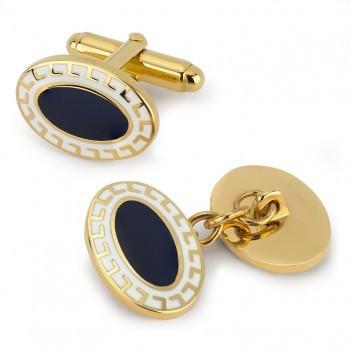 Oval Enamel T-Bar Cufflinks | White and Navy | Made in England | Sterling and Burke-Enamel Cufflinks-Sterling-and-Burke
