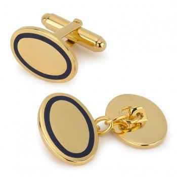 Oval Gold T-Bar Cufflinks, Navy-Enamel Cufflinks-Sterling-and-Burke