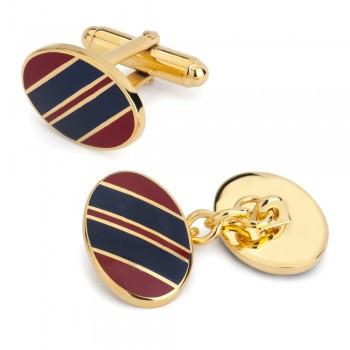 Oval Stripe Enamel T-Bar Cufflinks, Navy and Red-Enamel Cufflinks-Sterling-and-Burke