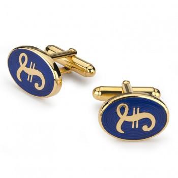 Oval Enamel Pound Symbol T-Bar Cufflinks | Navy | Made in England | Sterling and Burke-Enamel Cufflinks-Sterling-and-Burke