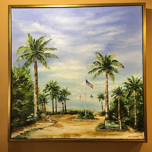 Art | Welcome to Vanderbilt Beach | Original Oil Painting Framed in Gold by Claire Howard | 31.5" x 31.5"-Oil Painting-Sterling-and-Burke