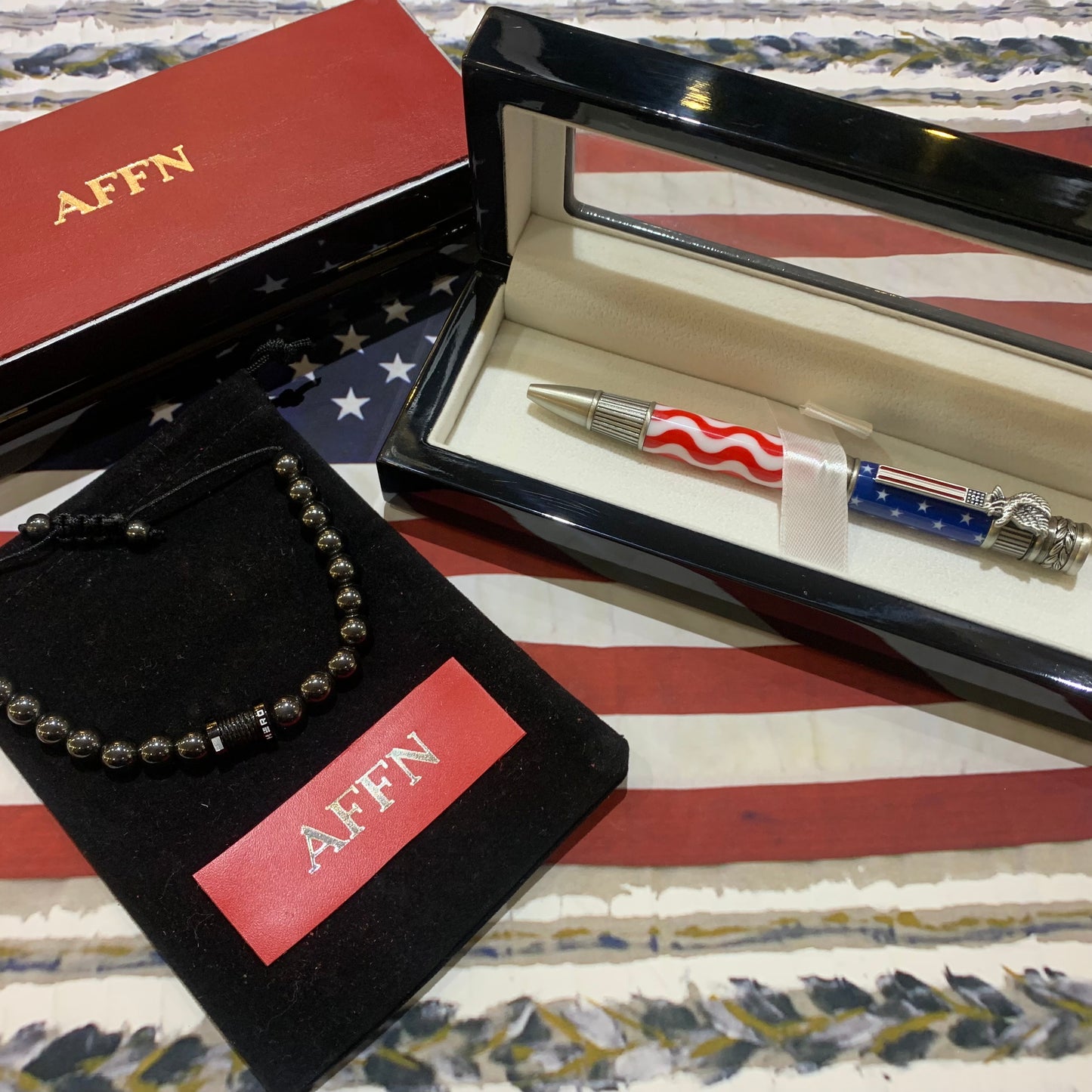 AFFN Gift | Bespoke Luxury Pens | Patriotic American Flag Ball Point Pen | Custom Presentation Box | 2022