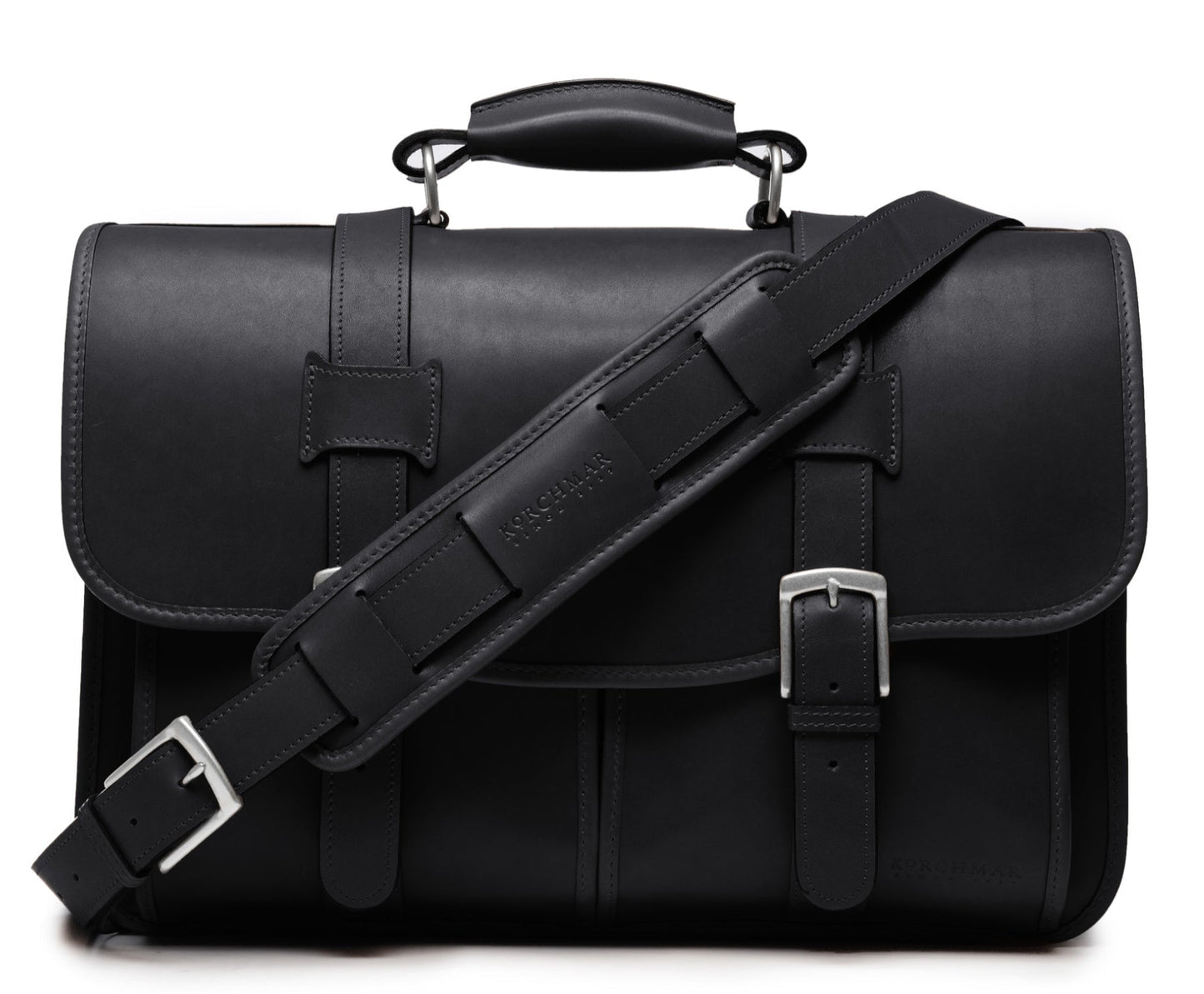 Garfield Leather Brief Case | Flap Over Computer Bag in Tan Leather | Initials and Gift Wrap | Korchmar Leather |