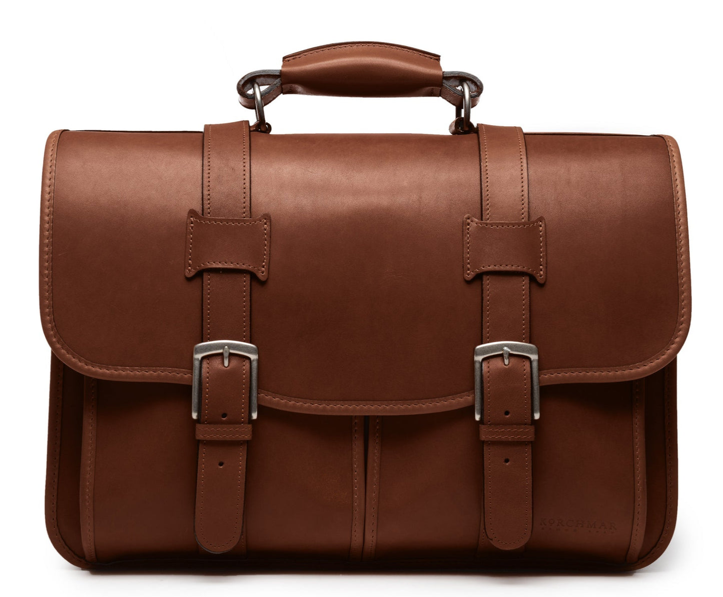 Garfield Leather Brief Case | Flap Over Computer Bag in Brown Leather | Initials and Gift Wrap | Korchmar Leather |