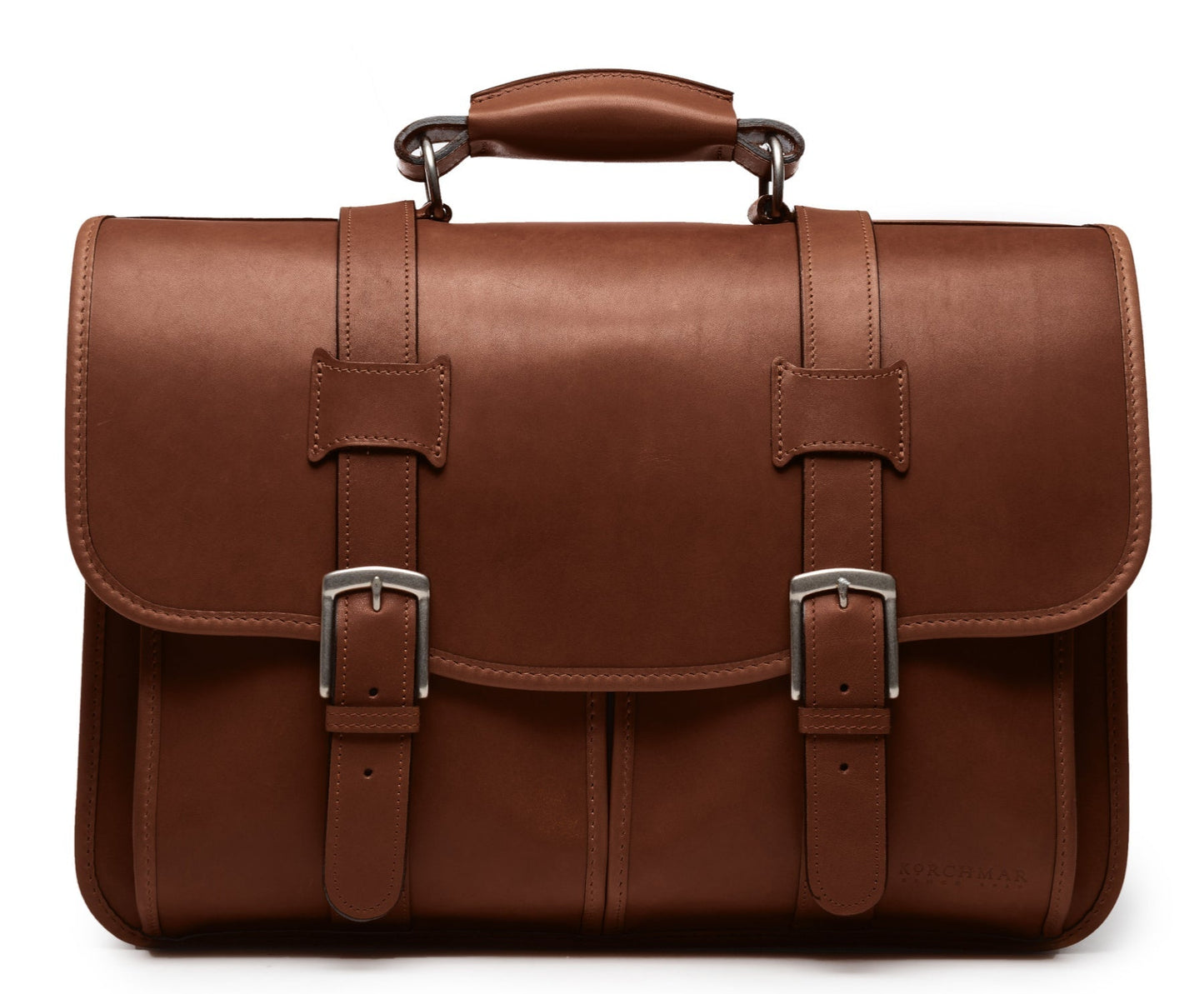 Garfield Leather Brief Case | Flap Over Computer Bag in Tan Leather | Initials and Gift Wrap | Korchmar Leather |