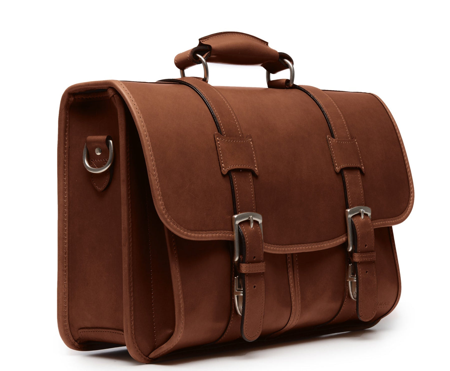 Garfield Leather Brief Case | Flap Over Computer Bag in Brown Leather | Initials and Gift Wrap | Korchmar Leather |