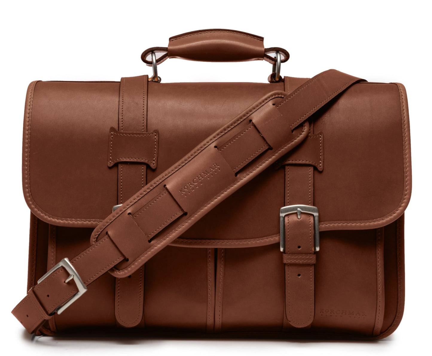 Garfield Leather Brief Case | Flap Over Computer Bag in Black Leather | Initials and Gift Wrap | Korchmar Leather |